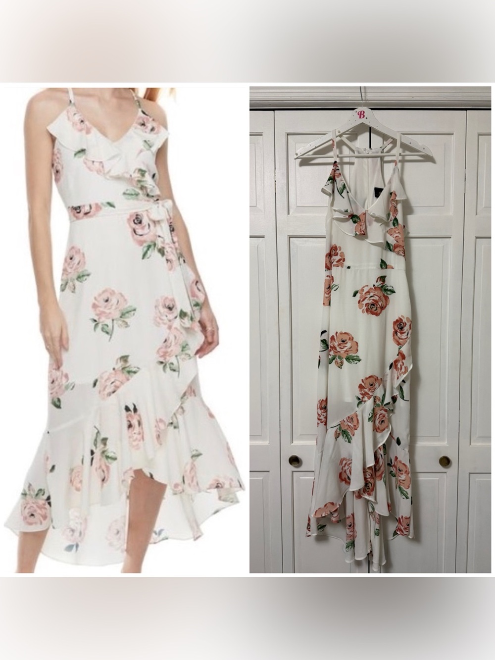 Disney Princess Floral Ruffle Hem Faux Wrap High-Low Dress Roses Feminine Medium